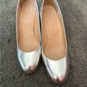 J. Crew Metallic Silver Leather Heels